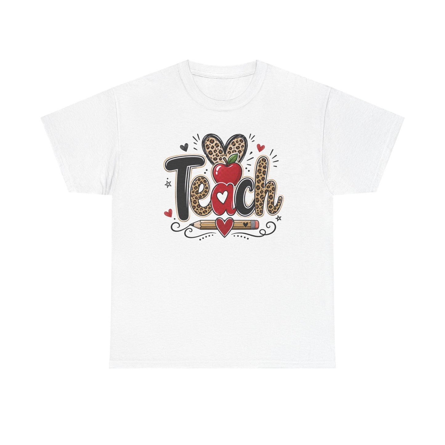 Teach Apple Lepard Print School T-Shirt
