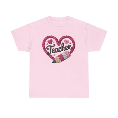 Pink heart 3D Yarn Effect Back to School T-Shirt