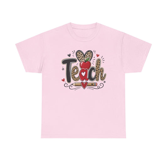 Teach Apple Lepard Print School T-Shirt