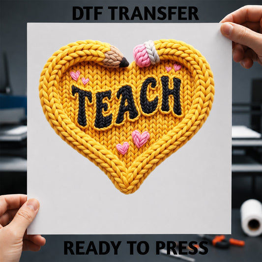 Teacher Heart Yarn Effect DTF Heat Transfer