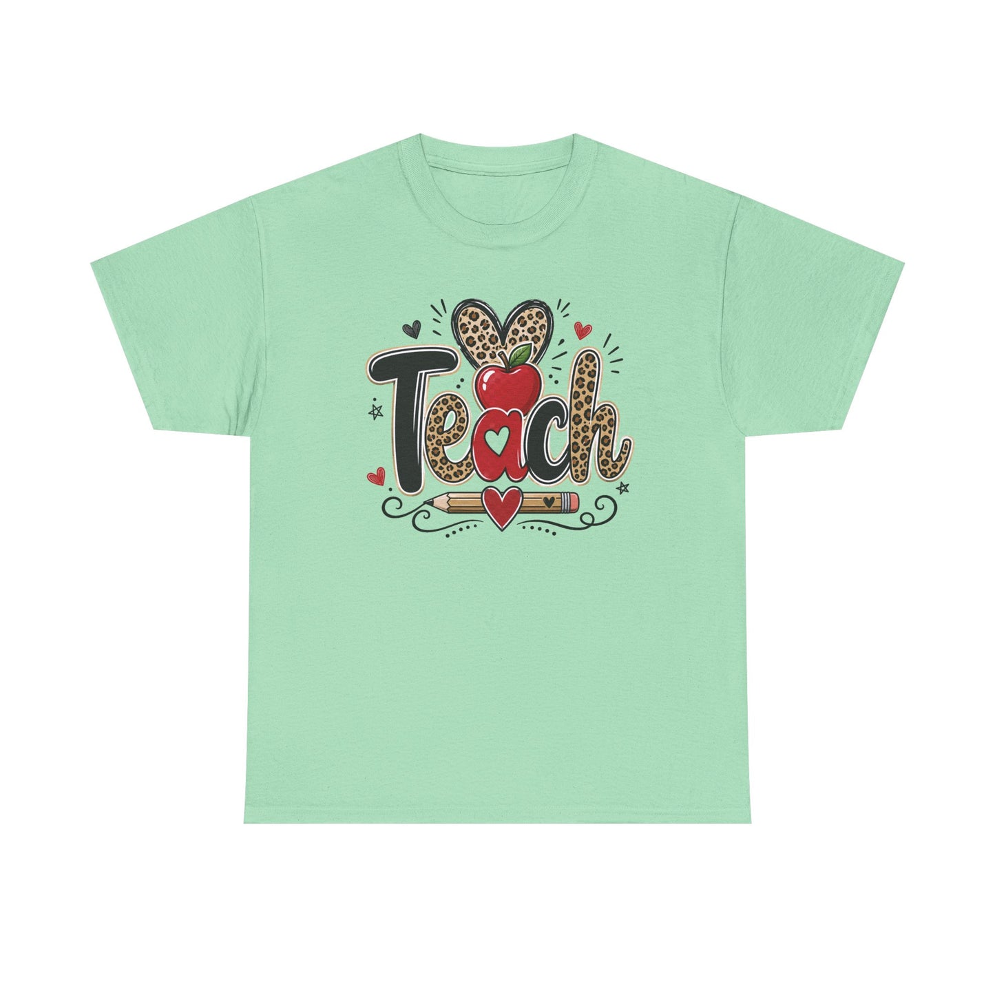 Teach Apple Lepard Print School T-Shirt