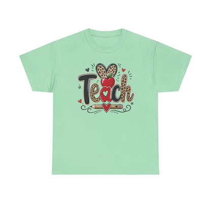 Teach Apple Lepard Print School T-Shirt