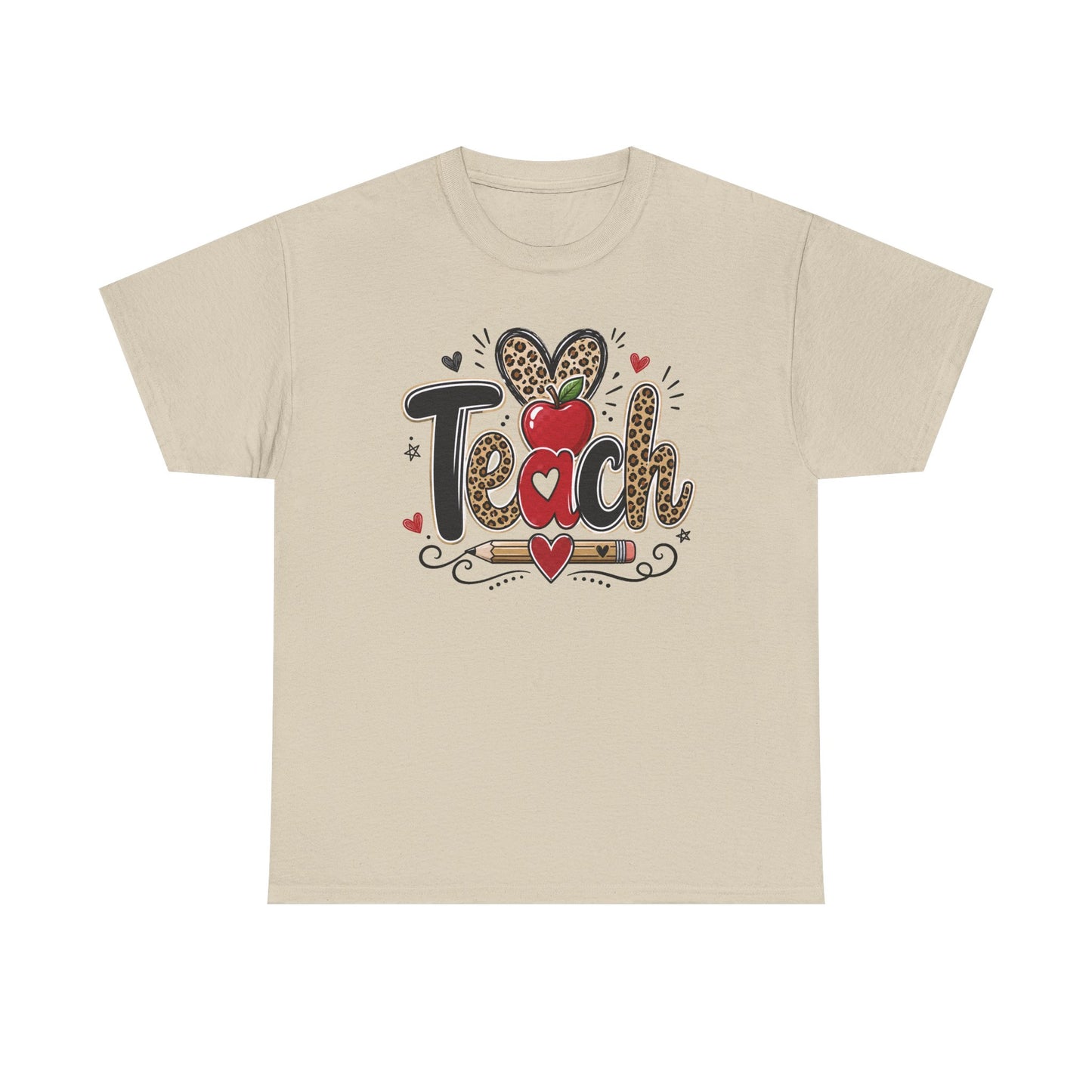 Teach Apple Lepard Print School T-Shirt