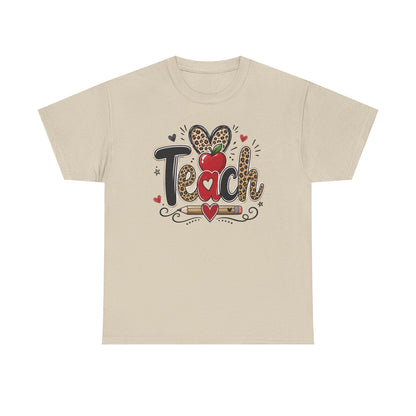 Teach Apple Lepard Print School T-Shirt