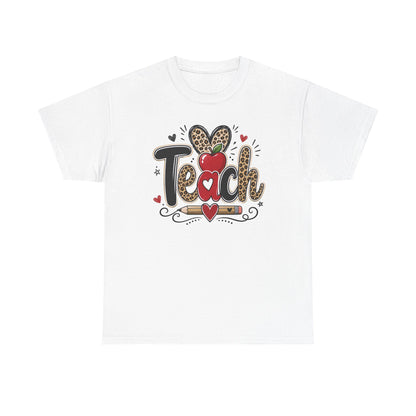 Teach Apple Lepard Print School T-Shirt