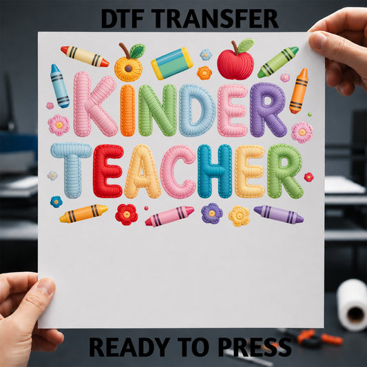 Kinder Teacher Yarn Effect DTF Heat Transfer