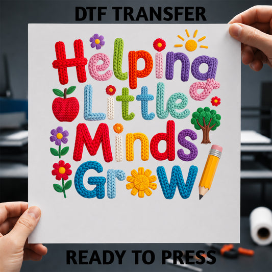 Helping Little Minds Yarn Effect Teacher DTF Heat Transfer