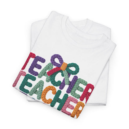 Teacher 3D Colorful Yarn Effect Back to School T-Shirt