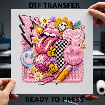 Pink Yarn Effect Teacher DTF Heat Transfer