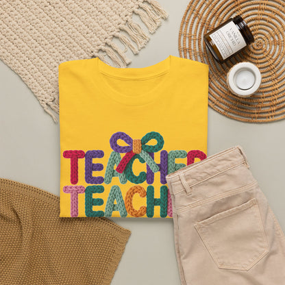 Teacher 3D Colorful Yarn Effect Back to School T-Shirt