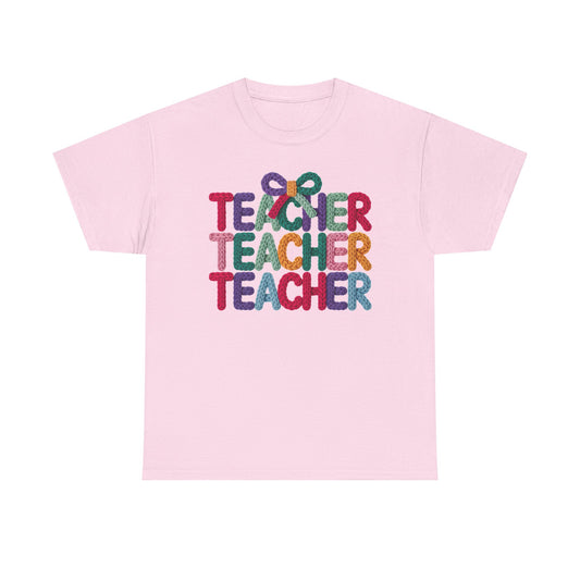 Teacher 3D Colorful Yarn Effect Back to School T-Shirt