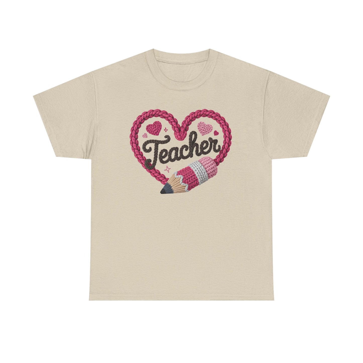 Pink heart 3D Yarn Effect Back to School T-Shirt