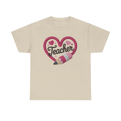 Pink heart 3D Yarn Effect Back to School T-Shirt