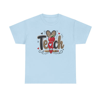 Teach Apple Lepard Print School T-Shirt