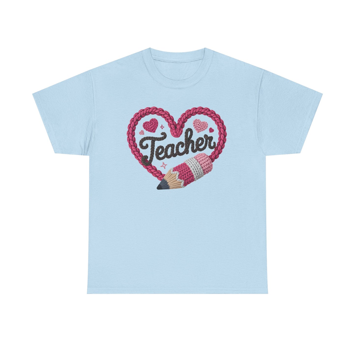 Pink heart 3D Yarn Effect Back to School T-Shirt