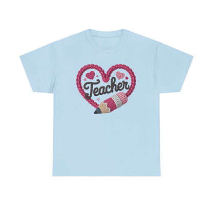 Pink heart 3D Yarn Effect Back to School T-Shirt