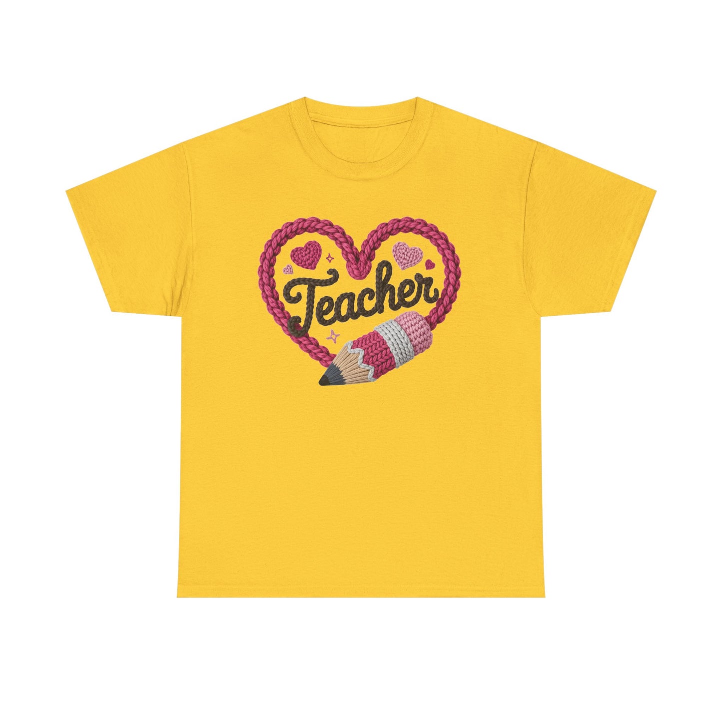 Pink heart 3D Yarn Effect Back to School T-Shirt