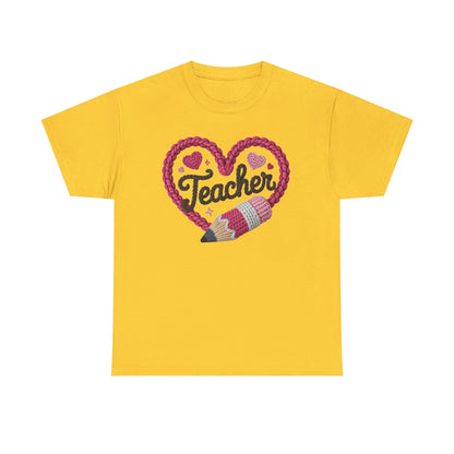Pink heart 3D Yarn Effect Back to School T-Shirt