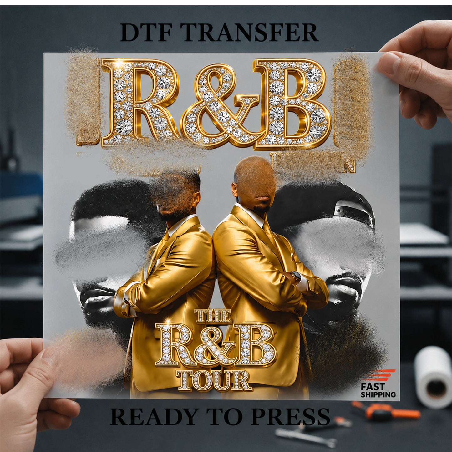 R&B Tour Gold and Diamonds Ready-to-Press DTF Transfer Adult 12x14 Print