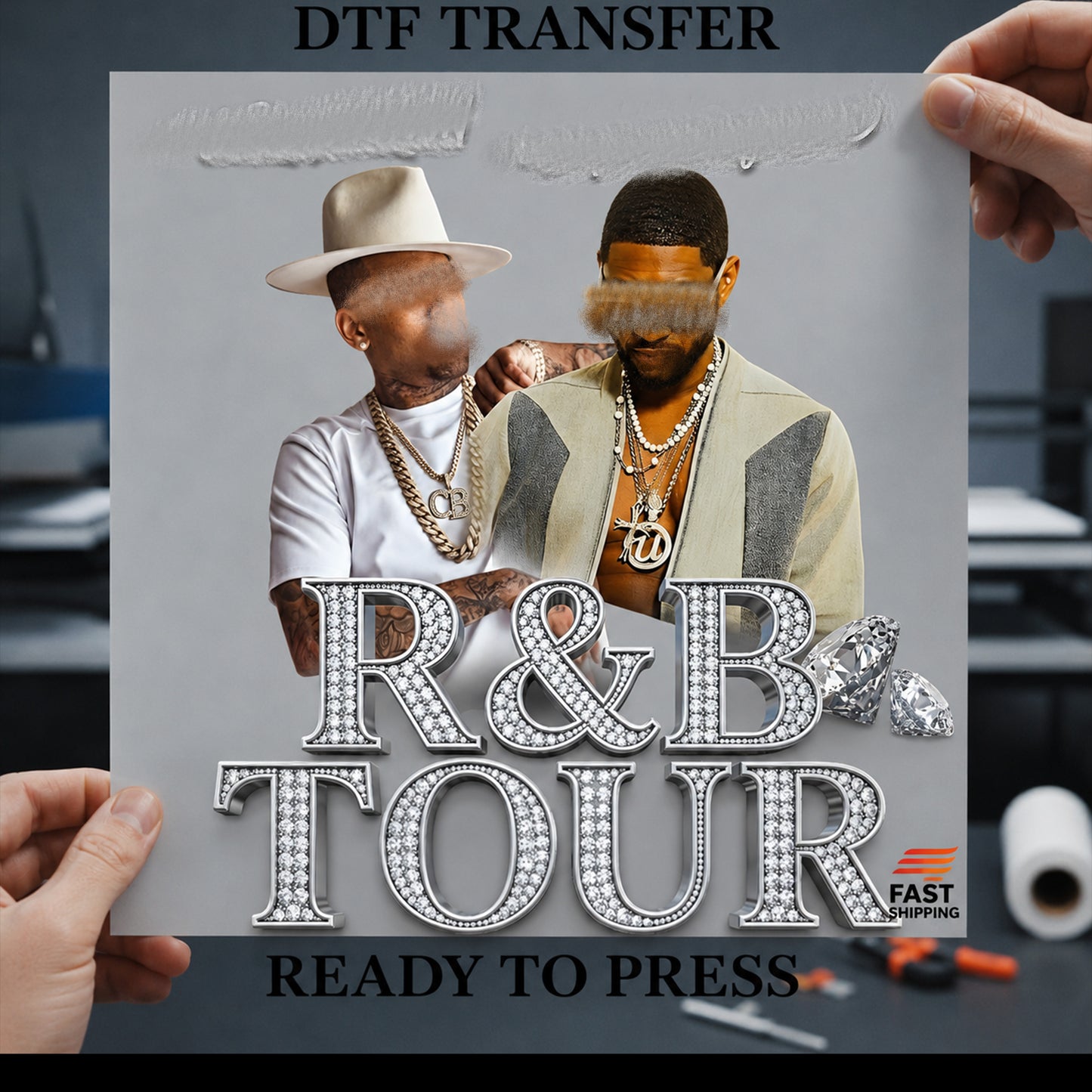 R&B Tour Silver Diamonds| Ready-to-Press DTF Transfer Adult 12x14 Print