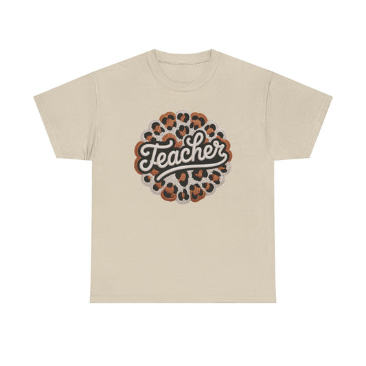 Teacher Leopard 3D Yarn Effect Back to School T-Shirt