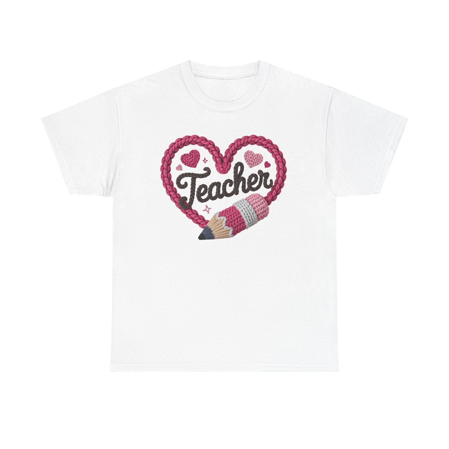 Pink heart 3D Yarn Effect Back to School T-Shirt