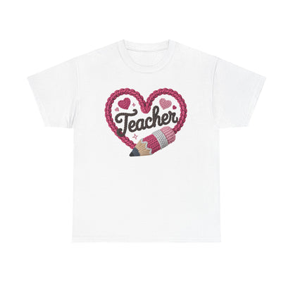 Pink heart 3D Yarn Effect Back to School T-Shirt